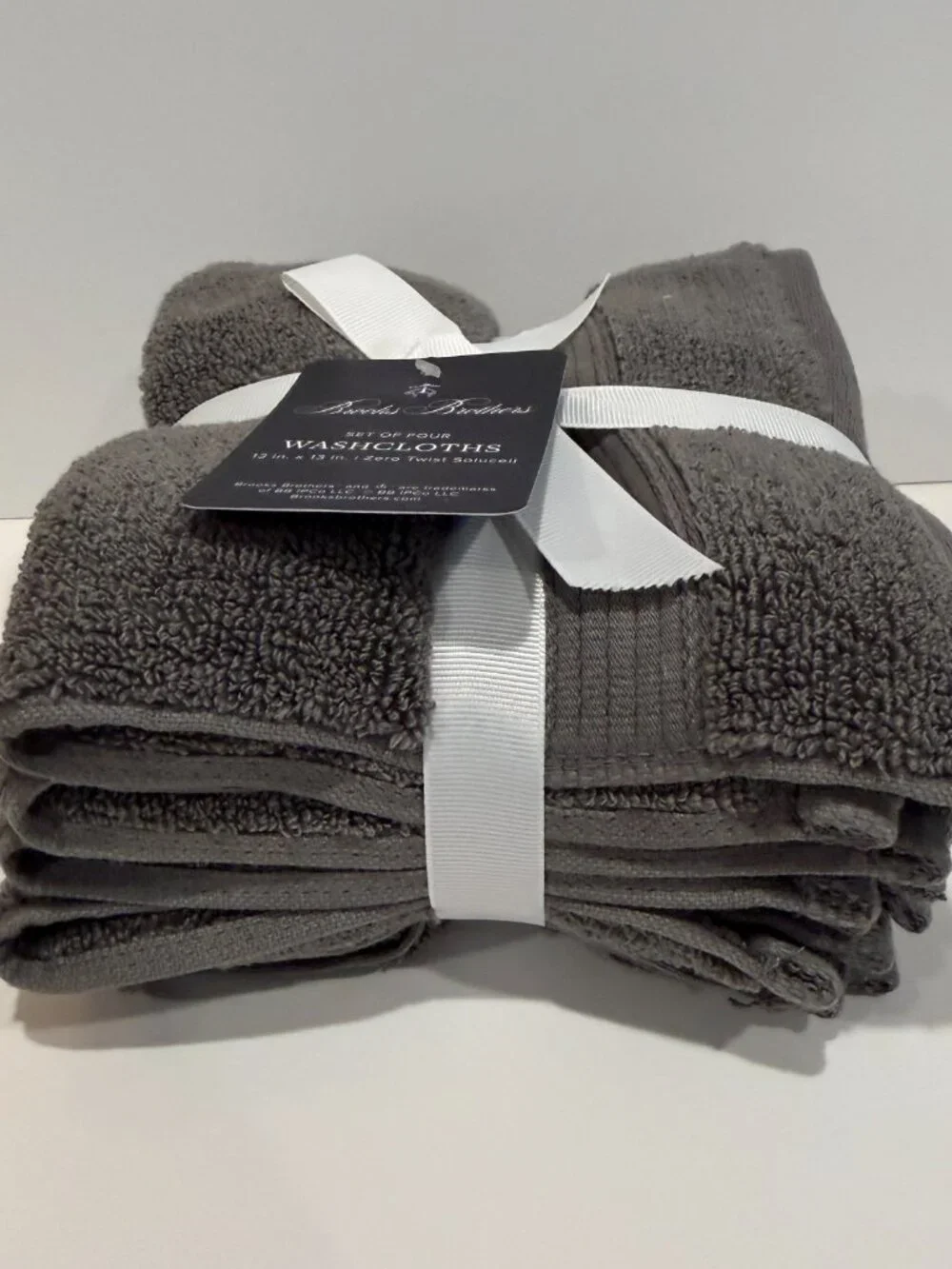 Brooks Brothers Washcloths Set of 4 Charcoal Gray Zero Twist Solucell 13x13